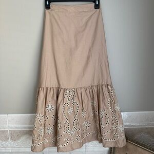 MOON RIVER Women's Eyelet Detail Midi Tan Skirt Size XS